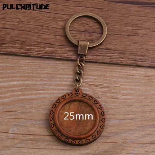 25mm Pulchrode 2 шт круглое дерево Кабошон Настройки металлический брелок аксессуары Diy пустой деревянный основание лотки для бронзового брелка P6953 - Цвет: 25mm