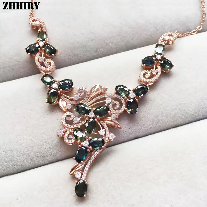 Женское ожерелье из серебра 925 пробы с сапфировым камнем|pendant jewelry|sapphire necklace925 sterling