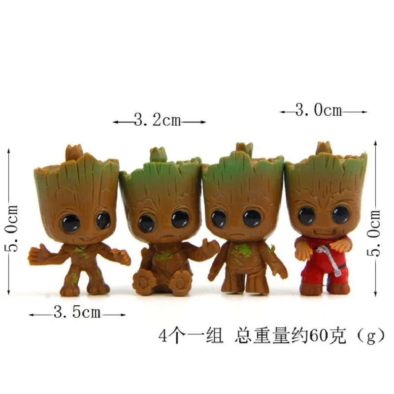 

4 piece/set Q version Tree Man Groot Baby Action Figure Toys Cute Creative Keychain Anime Figure Super Hero Groot Toy Gift Sets