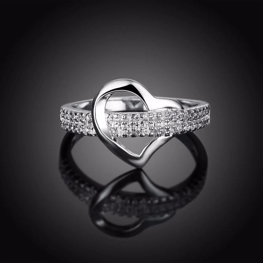Кольца в форме сердца женское посеребренное кольцо инкрустированное боковым