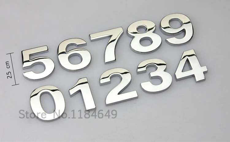 10pcs/lot 3D chrome letters number metal stickers black silver 25mm DIY decorative car automobile parking room | Автомобили и