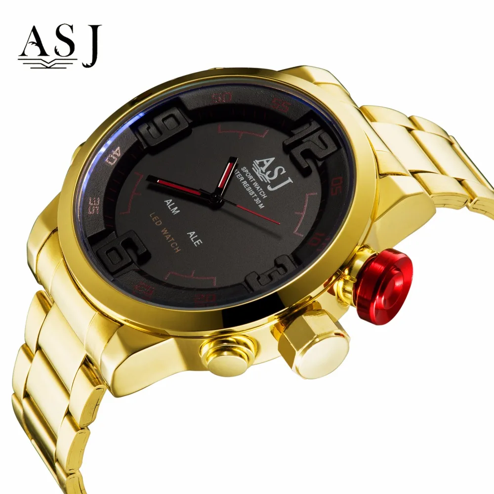 Asj Мужская мода Повседневное спортивные часы будильник Дата Цифровой Секундомер