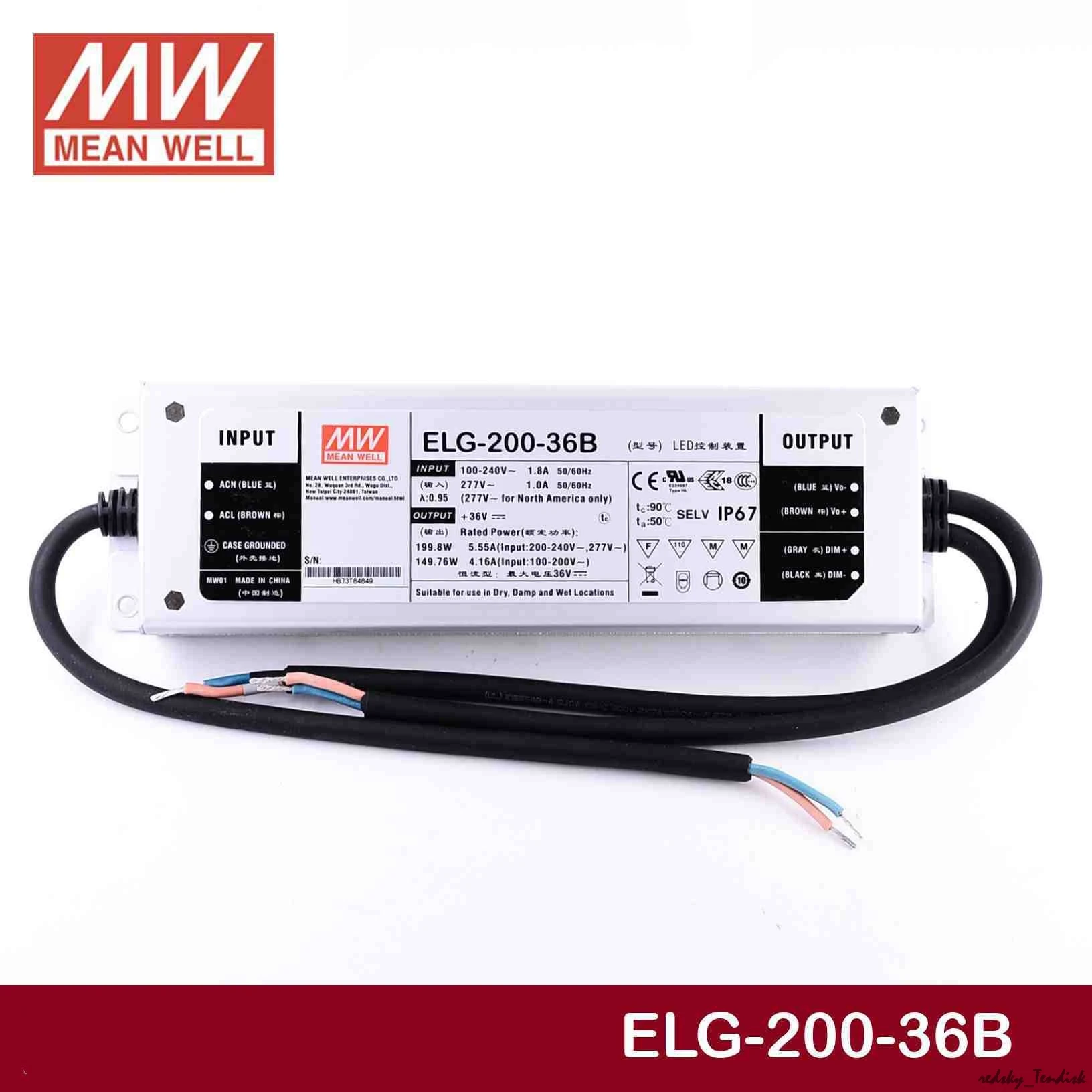 Специальное предложение MEAN WELL ELG-200-36B-3Y импульсный источник питания 200 Вт/36 В/5.55A светодиодный драйвер с затемнением PFC