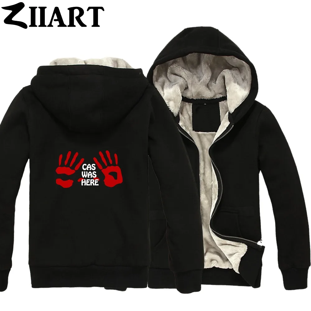 

supernatural angel Castiel cas was here Couple Clothes Boys Man Male Full Zip Autumn Winter Plus Velvet Parkas ZIIART