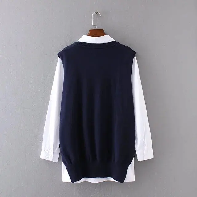 2 Piece Set Oversized fashion leisure women sleeveless sweater vest + White shirt Plus size XL XXL 3XL 4XL Casual K17-84F | Женская