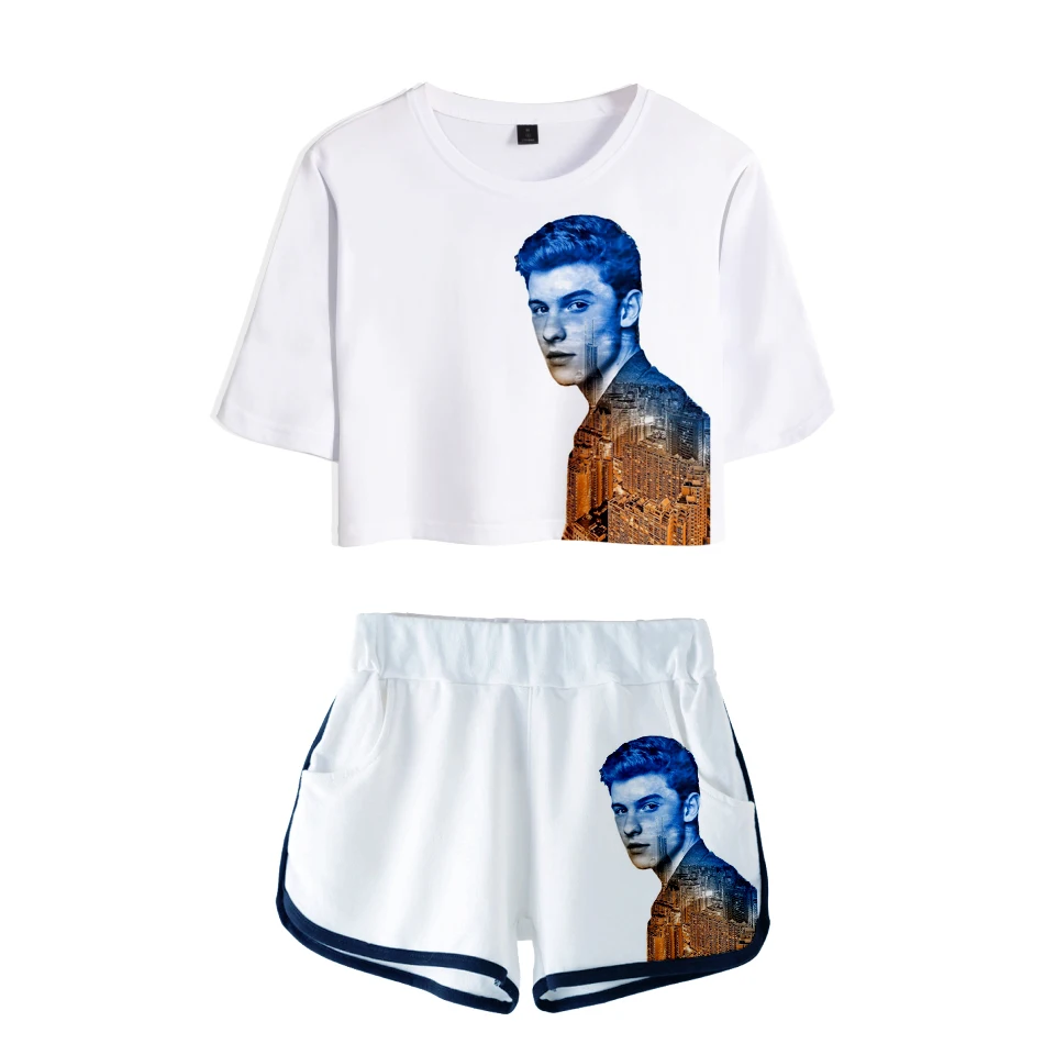 Женские комплекты из двух предметов с 3D принтом Shawn Mendes модный летний укороченный