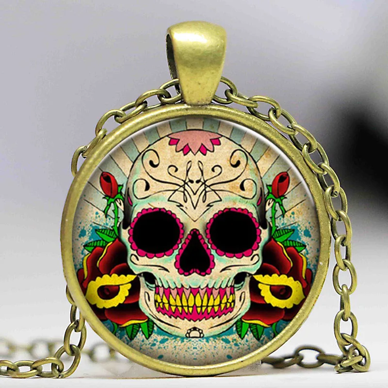 Подвески и цепочки винтажные украшения с изображением сахарного черепа выпуклая