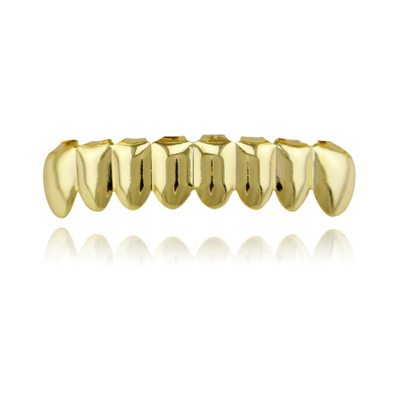 Хип-хоп золотые зубы Grillz Топ и низ 8 зубов грили стоматологический Косплей вампирский зуб шапки Рэппер вечерние ювелирные изделия подарок XHYT1007 - Окраска металла: gold botom
