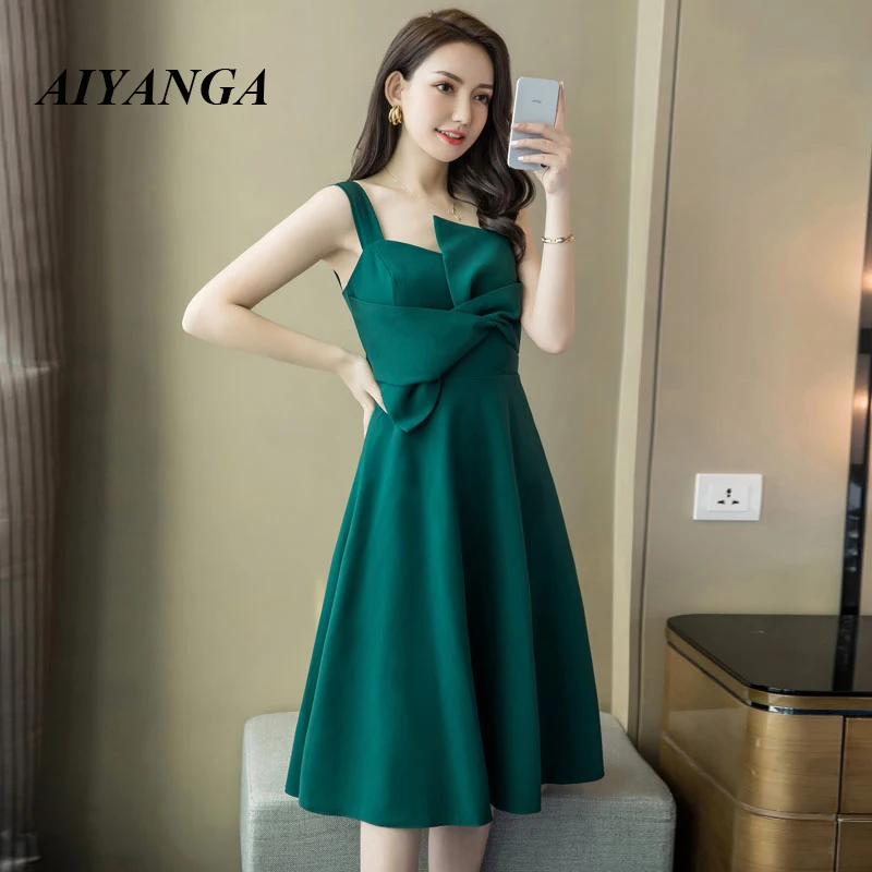 

AIYANGA Women Summer Elegant Dress 2019 Vintage Ladies Spaghetti Strap Irregular High Waist Dresses Long Party Dress Vestidos