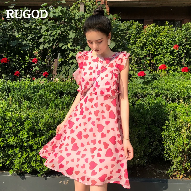 Женское платье с оборками RUGOD повседневное ТРАПЕЦИЕВИДНОЕ ПЛАТЬЕ С Коротким