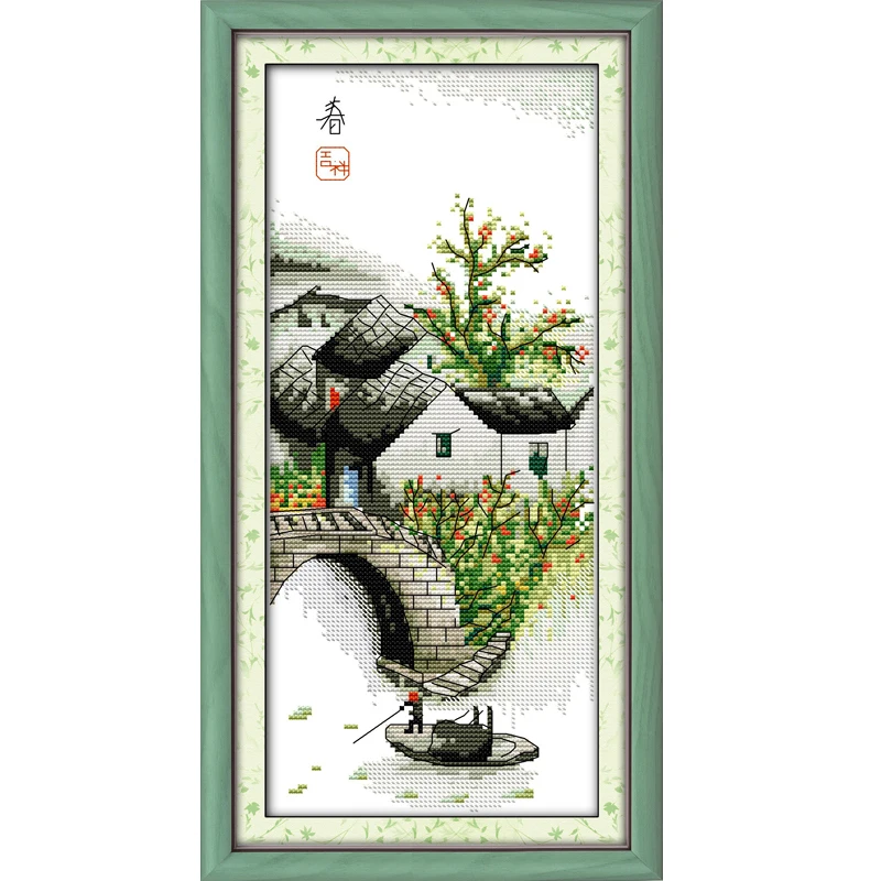 NKF Four Seasons In Water Village Stamped Canvas Cross Stitch Patterns Charts Chinese for Home Decoration | Дом и сад