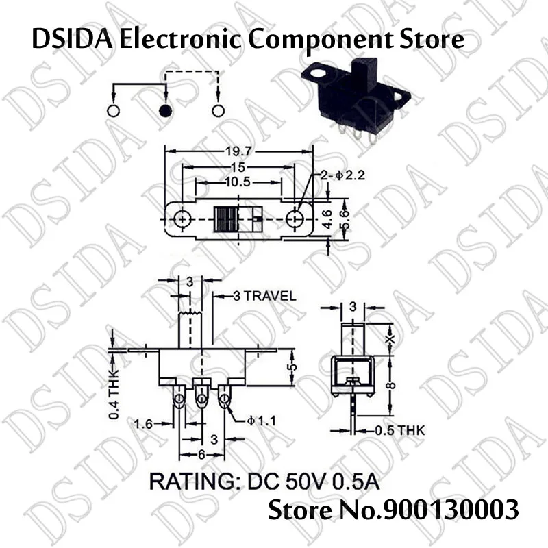 10 шт. 50 в 0 5 а мини-размер черный SPDT переключатель слайда для DIY Power Electronic проекты