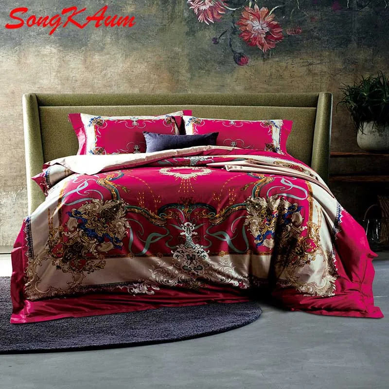 

4Pcs Luxury Brand Bedding Set 100% Pima Cotton Bed Linen Sets Queen King Size Quilt Duvet Cover Set Bedsheets Satin Bed Cover