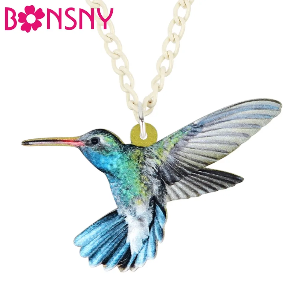 

Bonsny Acrylic Fashion Hummingbird Bird Necklace Pendant Chain Collar Unique Animal Jewelry For Women Girls Gift Accessories New
