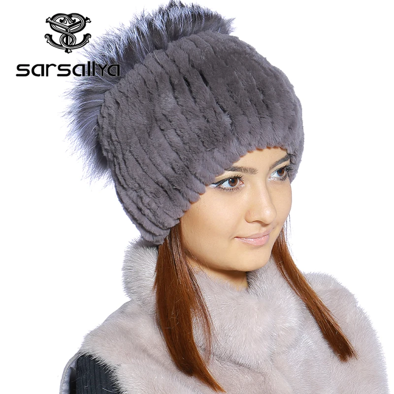 SARSALLYA Зимой меховая шапка для женщин реального рекс кролика с silver fox меховой