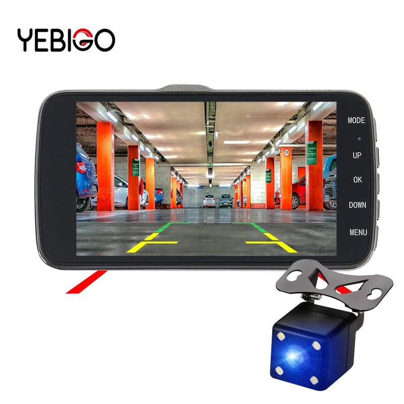 Автомобильный видеорегистратор YEBIGO с двумя объективами 4 0 дюйма HD 1080P