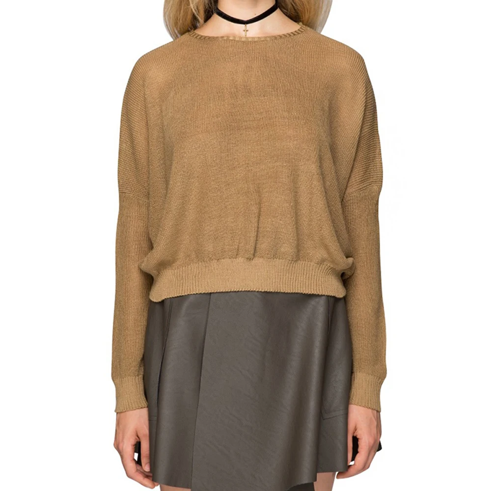 HDY Haoduoyi Brand 2020 Women Sweaters Brown Casual Batwing Sleeve Sexy Top Autumn Winter Ribbed Soft Crew Neck Pullovers Lady | Женская