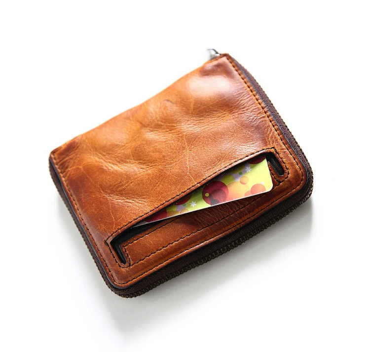 Genuine Leather Wallet For Men Mens Luxury Brand Designer Vintage Cowhide Small Short Zipper Wallets Purse Card Holder For Male
