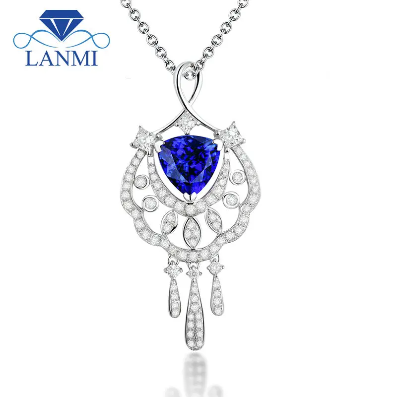 

Noble Trillion Cut 8x8mm Natural Diamond Tanzanite Pendants For Necklaces In 18Kt White Gold Gemstone Jewelry for Women