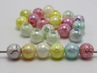 100 mixed color in pastel acrylic frosted crackle round beads 12mm smooth ball
