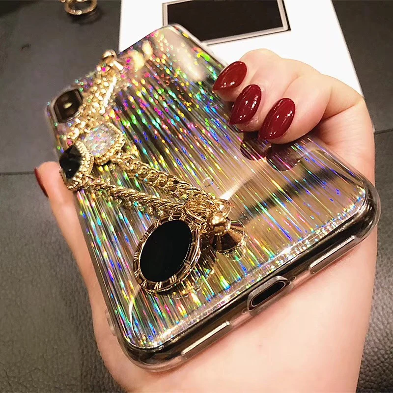 Роскошный модный блестящий браслет с бриллиантами для iphone 6 6s 7 8 plus X XS MAX XR мягкий