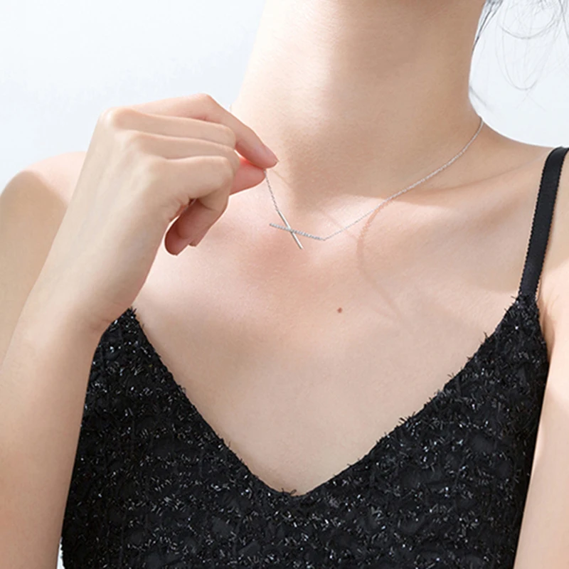 Fashion New Genuine 925 Sterling-Silver X Shaped Quality Zirconia Wedding Necklaces For Women Best Gifts Jewelry | Украшения и