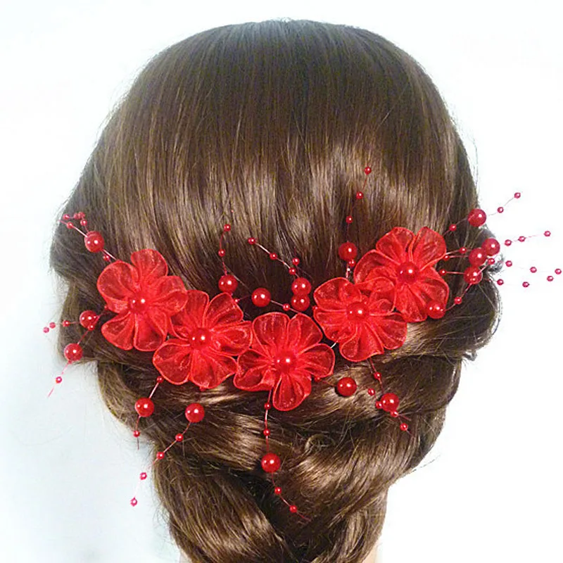 A 19X5CM Headpiece Великолепная красная повязка на голову в виде короны с цветами Тиара Свадебный золотой цвет головные уборы повязка для волос гребни невесты вечерние женские украшения для волос клипсы - Окраска металла: A 19X5CM Headpiece