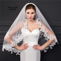 elbow length veil in stock 2021 two layers appliques lace soft tulle wedding bridal veils with metal comb