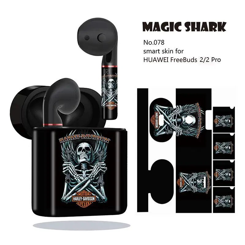 Magic Shark Cool Punk Motor Rider череп скелет роза чехол из ПВХ наклейка для HUAWEI Freebuds 2 &amp Pro 076-085