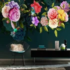Фотообои 3D розы цветы птицы фрески Европейский стиль ретро ручная роспись стены гостиной телевизор диван спальни Фреска
