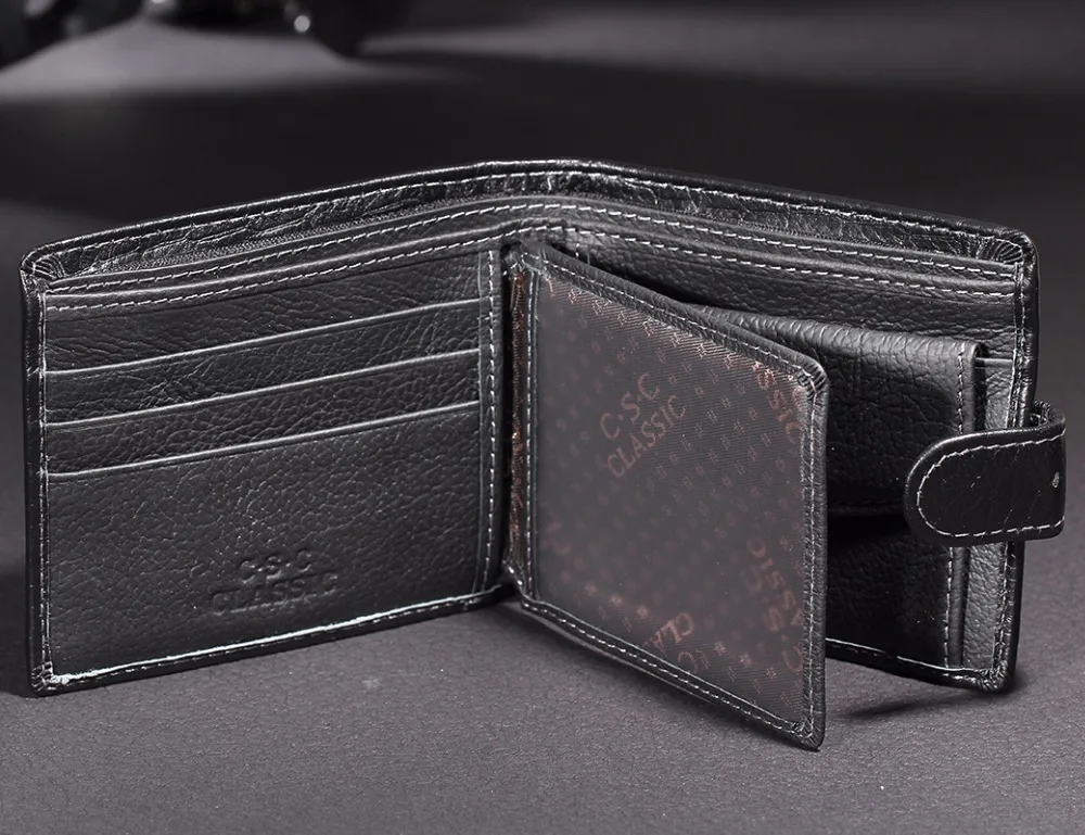 Мужской кошелек черный настоящий подлинный из воловьей кожи двойные бумажники
