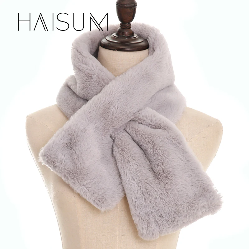 Haisum женский теплый шарф из искусственного кроличьего меха осенне зимний хиджаб