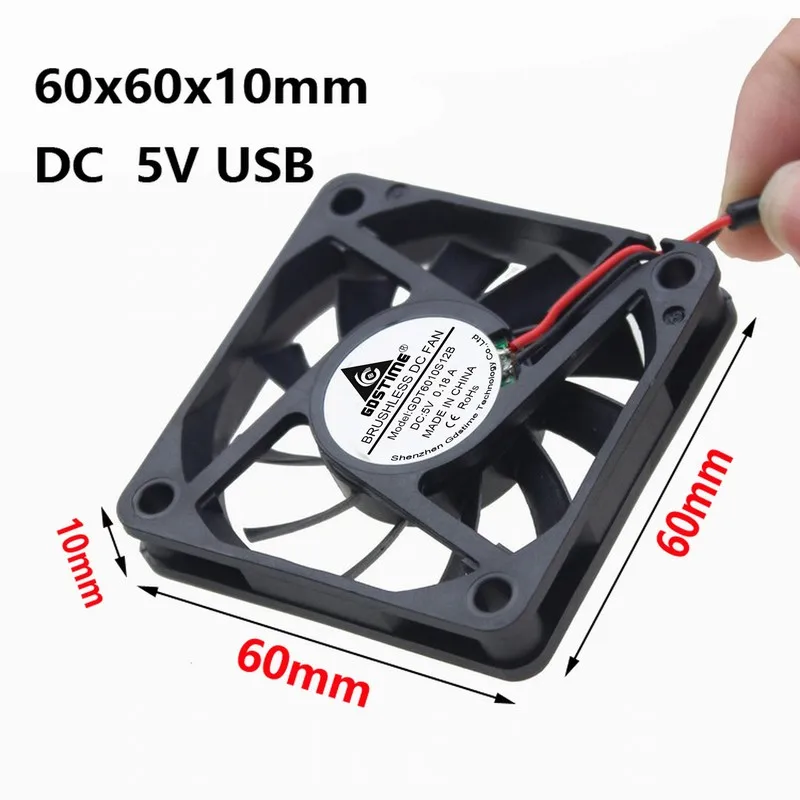 Gdstime 2 шт. DC 5V USB 60x60x10 мм Бесщеточный вентилятор охлаждения 60 x 10 чехол для