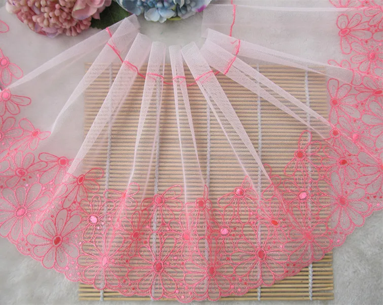 Оптовая Продажа партия 20 см Широкий нежный розовый вышитый цветок тюль кружевная