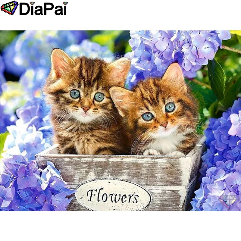 

DIAPAI 100% Full Square/Round Drill 5D DIY Diamond Painting "Flower and cat" Diamond Embroidery Cross Stitch 3D Decor A19072