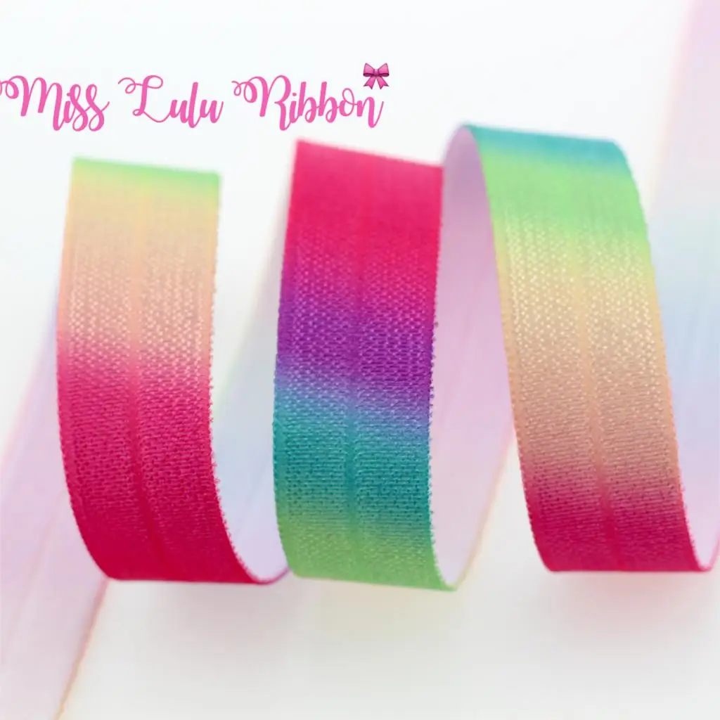 5/8&quot16mm rainbow gradient printed fold over elastic ribbon diy handmade hair bows party decoration sewing band 10 yards - купить по