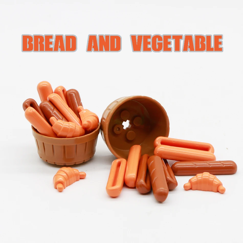 Friends Accessories Building Blocks Bread Baguette Basket Food Fruit Fish DIY MOC Bricks Toy For Children Compatible City | Игрушки и
