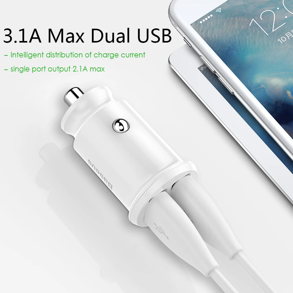 BASEUS Car Charger Mini 2 USB Smart Phone 3.1A Max Fast Charge Charging Adapter For in | Мобильные телефоны и аксессуары