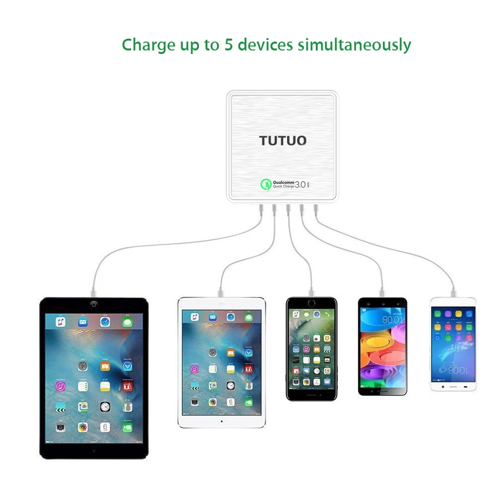 TUTUO Quick Charge 3 0 мобильный телефон зарядное устройство с 5 портами быстрая зарядка USB