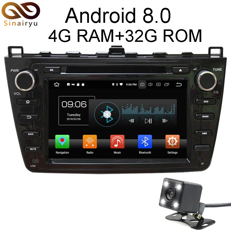 Sinairyu 4 Гб ОЗУ Восьмиядерный Android 8 0 автомобильный dvd плеер для MAZDA 3 2010 2012 аудио gps