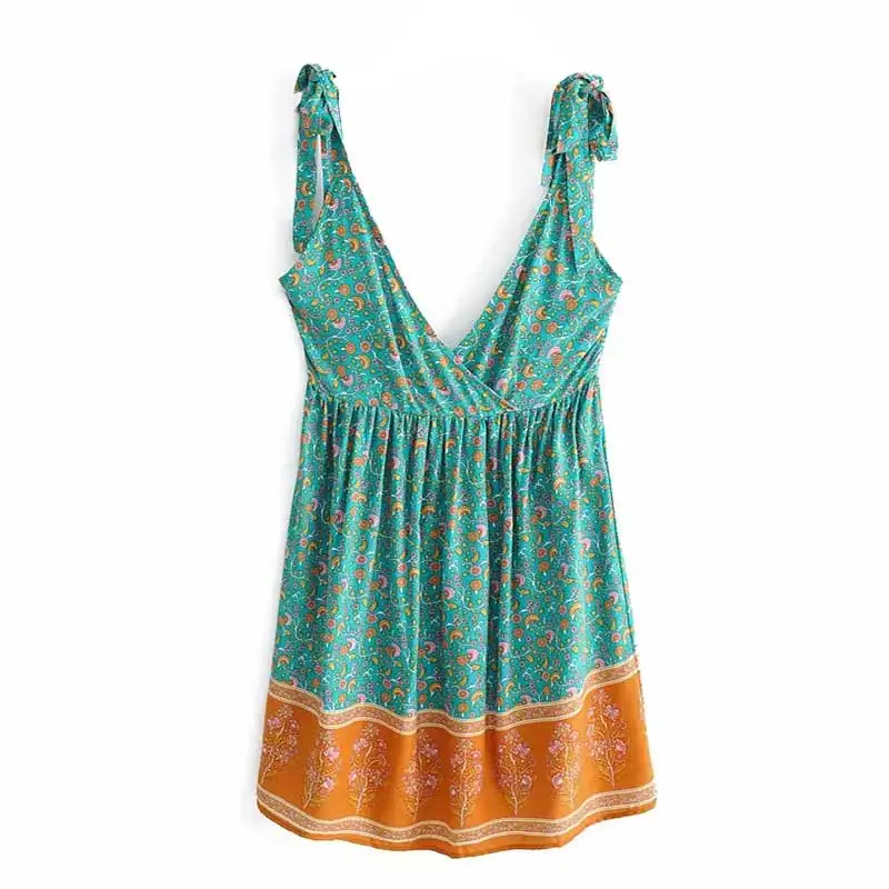 Богемный Вдохновленный Мульти Цветочные Мини Летние платья v образный вырез
