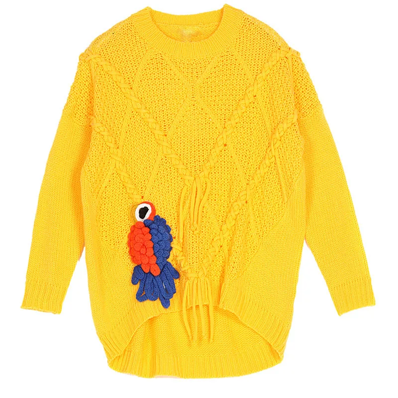 Royal embroidery flower sweater autumn women oversized sweaters and pullovers lady yellow loose Christmas pull female | Женская одежда