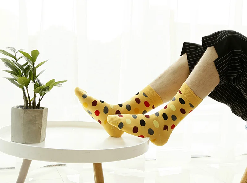 6 пар Для женщин Для мужчин носок Повседневное узором в горошек Happy Sock Excellrnt качество хлопок с оборками Лидер продаж Гольфы Meias