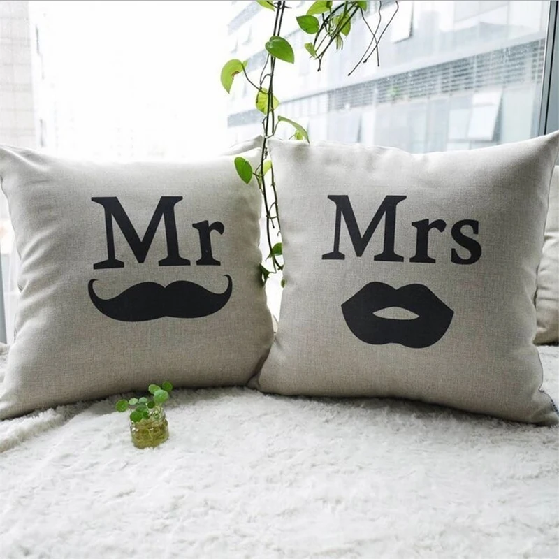 Его и ее сбоку подушка День Святого Валентина Подарок Подушка мистер миссис для