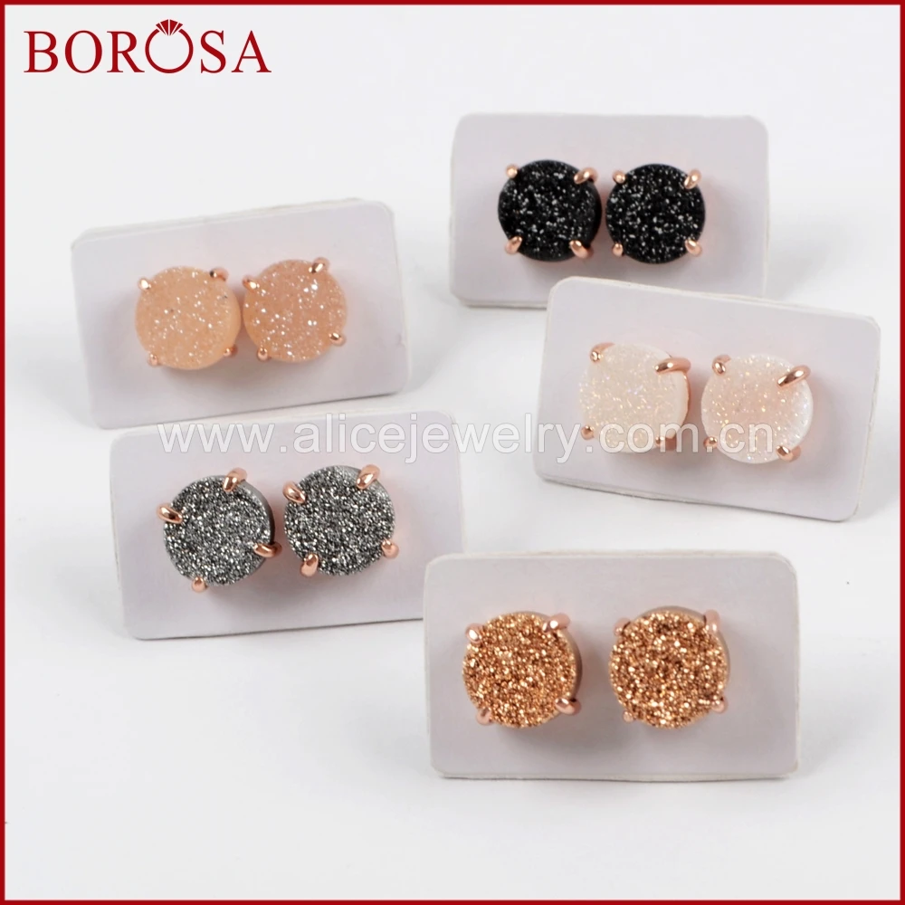 BOROSA 5 пар натуральная Друза смешанных цветов 10 мм круглый розовый Золотой Коготь