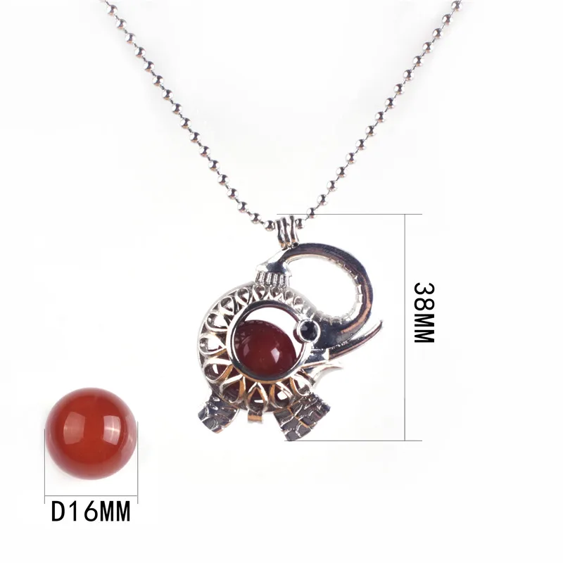 

Pregnant Women Quartz Crystal Elephant Necklace Silver Plated Floating Lockets Natural Stone Alloy Cage for good lucky baby