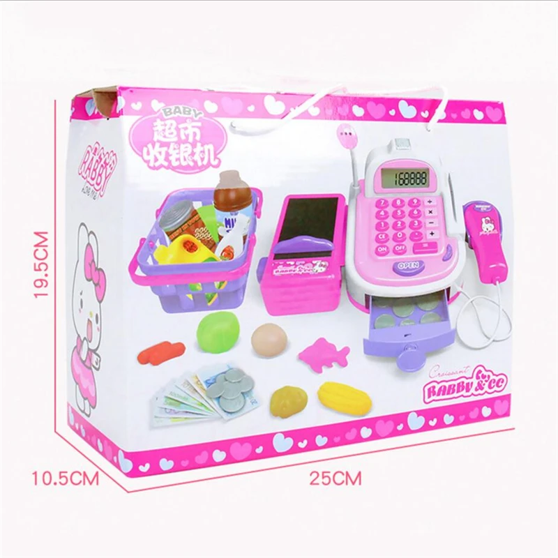 

Imitation Supermarket Cash Register Set Toys Microphone Card Reader Blue Pink Boy Girl Play House Classic Toys With Box