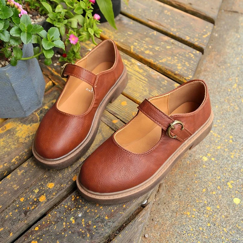Hung Yau Soft Leather Women Oxfords British New Fashion Platform Flats Casual Buckle Strap Ladies Black Shoes Woman Plus Size 9 | Обувь