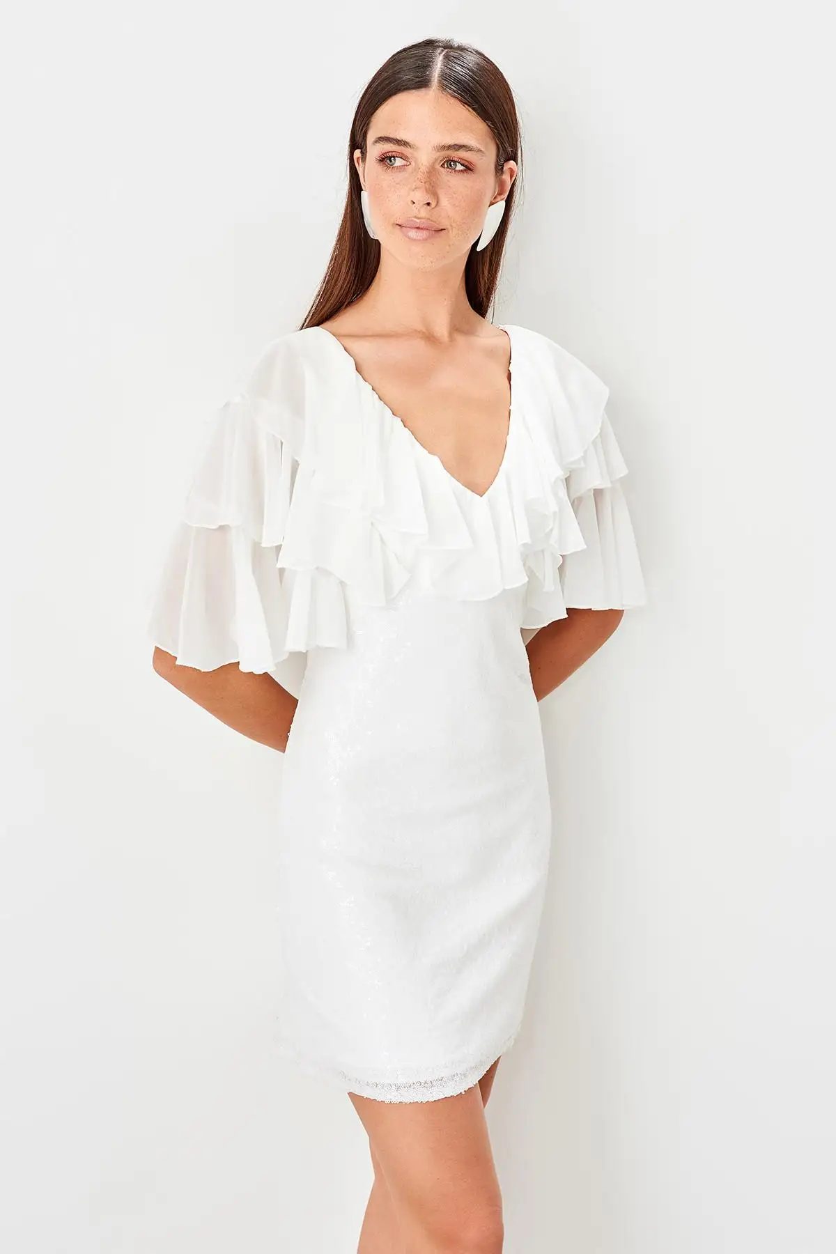 Trendyol белое платье с блестками TPRSS19UZ0123|Женские платья| |