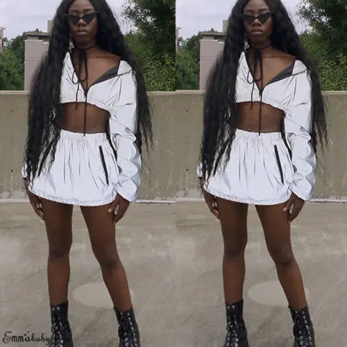 Сексуальный женский комплект из 2 предметов облегающий светоотражающий короткий